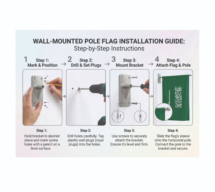 Wall mounted flag with bracket for buildings and offices in Riyadh