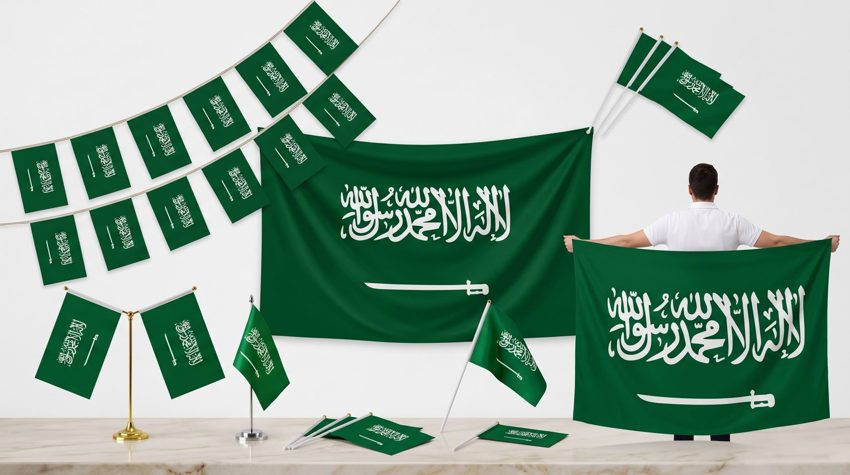 Mini desk flag with stand for offices and events in Riyadh