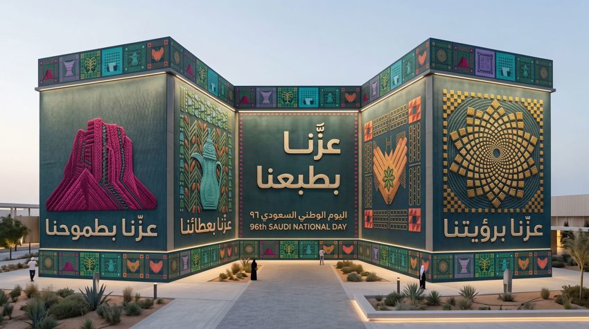 "Pavilion branding Riyadh wall graphics"