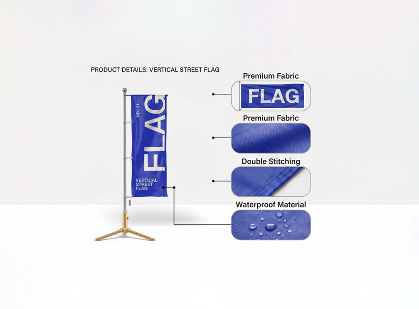 Vertical pole flag for Saudi National Day street and light pole display in Riyadh