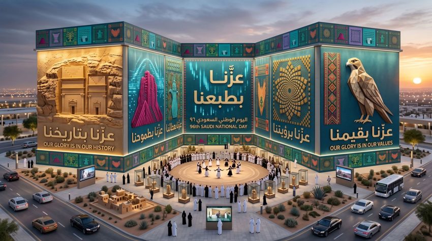 "Pavilion branding Riyadh wall graphics"