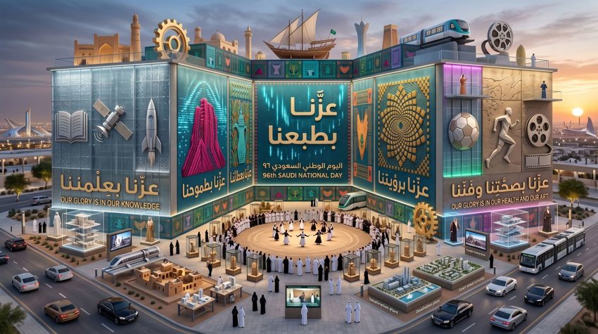 "Pavilion branding Riyadh wall graphics"