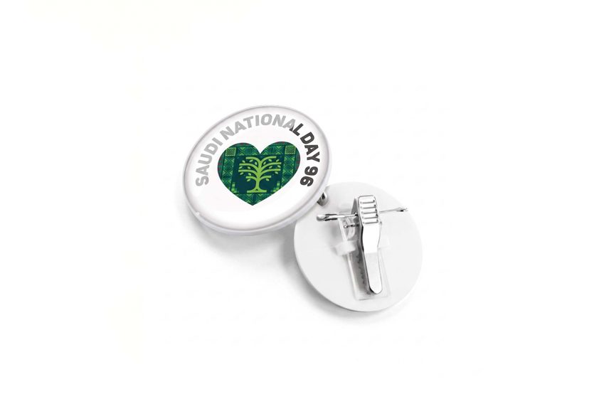 Custom enamel lapel pin with company logo for corporate events — Admark, Saudi Arabia Custom staff name badges and button bad